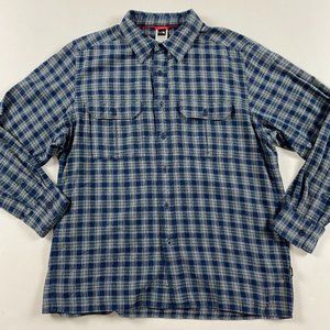The North Face Flannel Shirt Mens Large Blue Gray Check Button Up Down